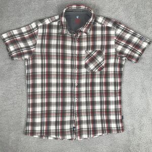 Kuhl Shirt Mens Size Large Gray Red Plaid Button Pocket Short Sleeve Organic